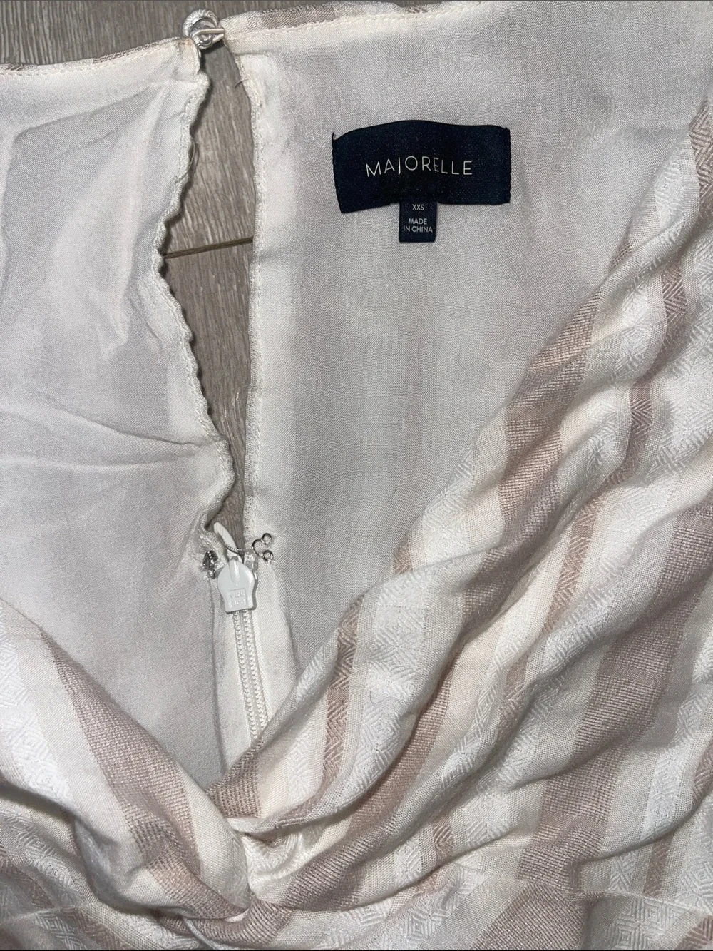 MAJORELLE linen Striped Cutout Wrap Dress in Beige White XXS